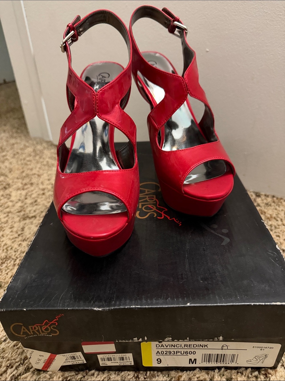 NIB Carlos by Carlos Santana Red Platform Sandals with Ankle Strap size 9M